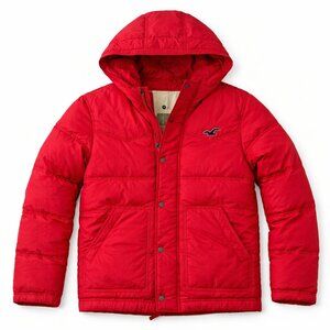 Hollister Red Down Puffer Jacket Hooded Winter Coat Men’s L